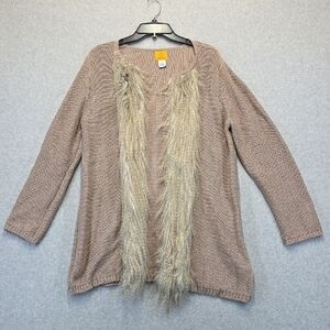 Ruby Rd. Taupe Cardigan with Faux Fur Trim